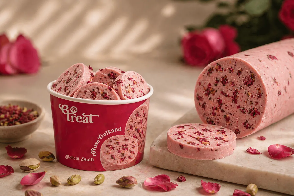 Kulfi Roll Cut- Rose Gulkand